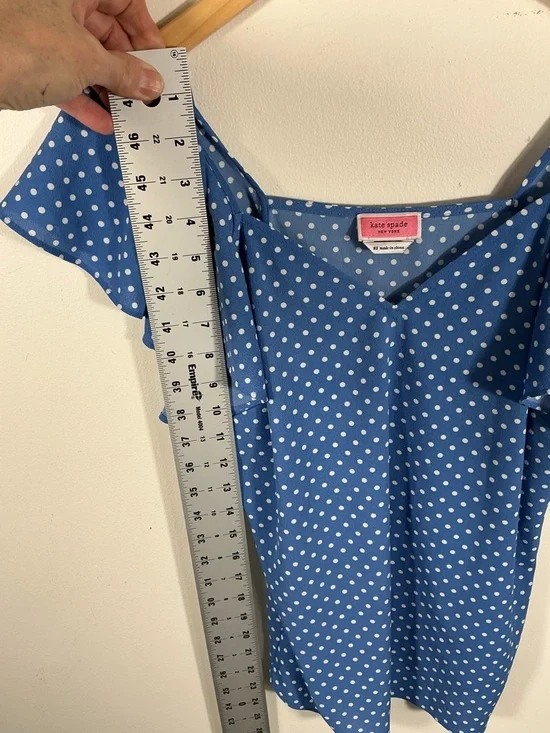 kate spade Blue White Polka Dot Ruffle Sleeve Top Size XS Feminine - Picture 7 of 8